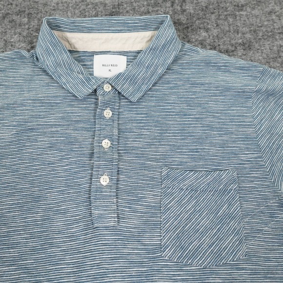 Billy Reid Polo Shirt Mens XL Green White Striped Pocket Cotton Blend Casual - Picture 1 of 12